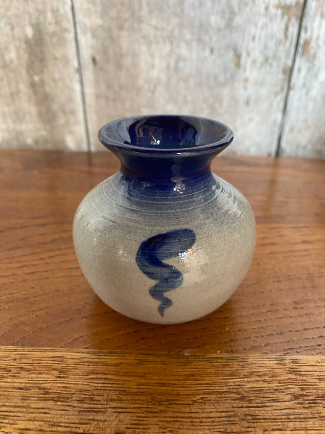 Antique alsace vase anne ehret grey blue stoneware vintage flower decor