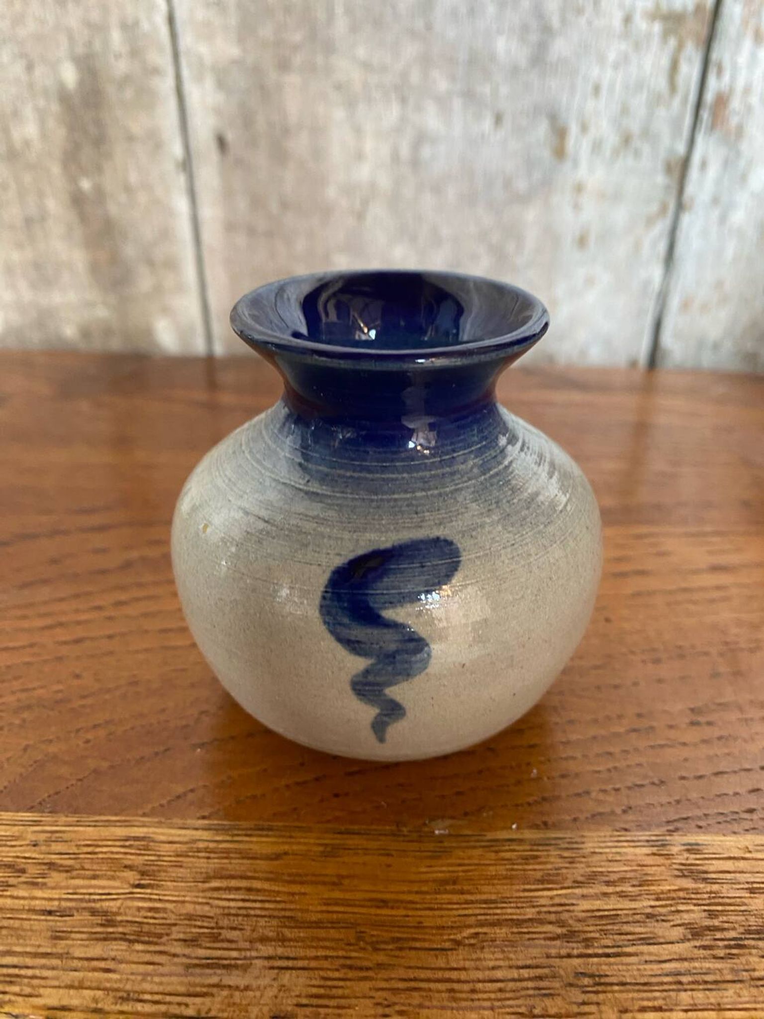 Antique alsace vase anne ehret grey blue stoneware vintage flower decor
