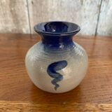 Ancien vase alsace anne ehret grès gris bleu décor fleurs vintage