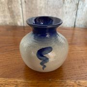 Antique alsace vase anne ehret grey blue stoneware vintage flower decor