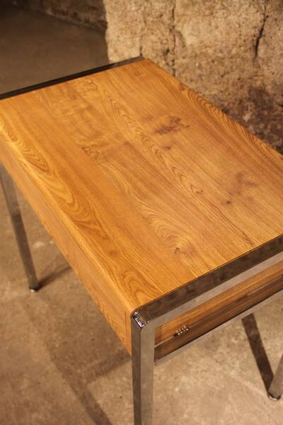 Small Desk 70 chrome leg laminated wood 2 drawers dressing table