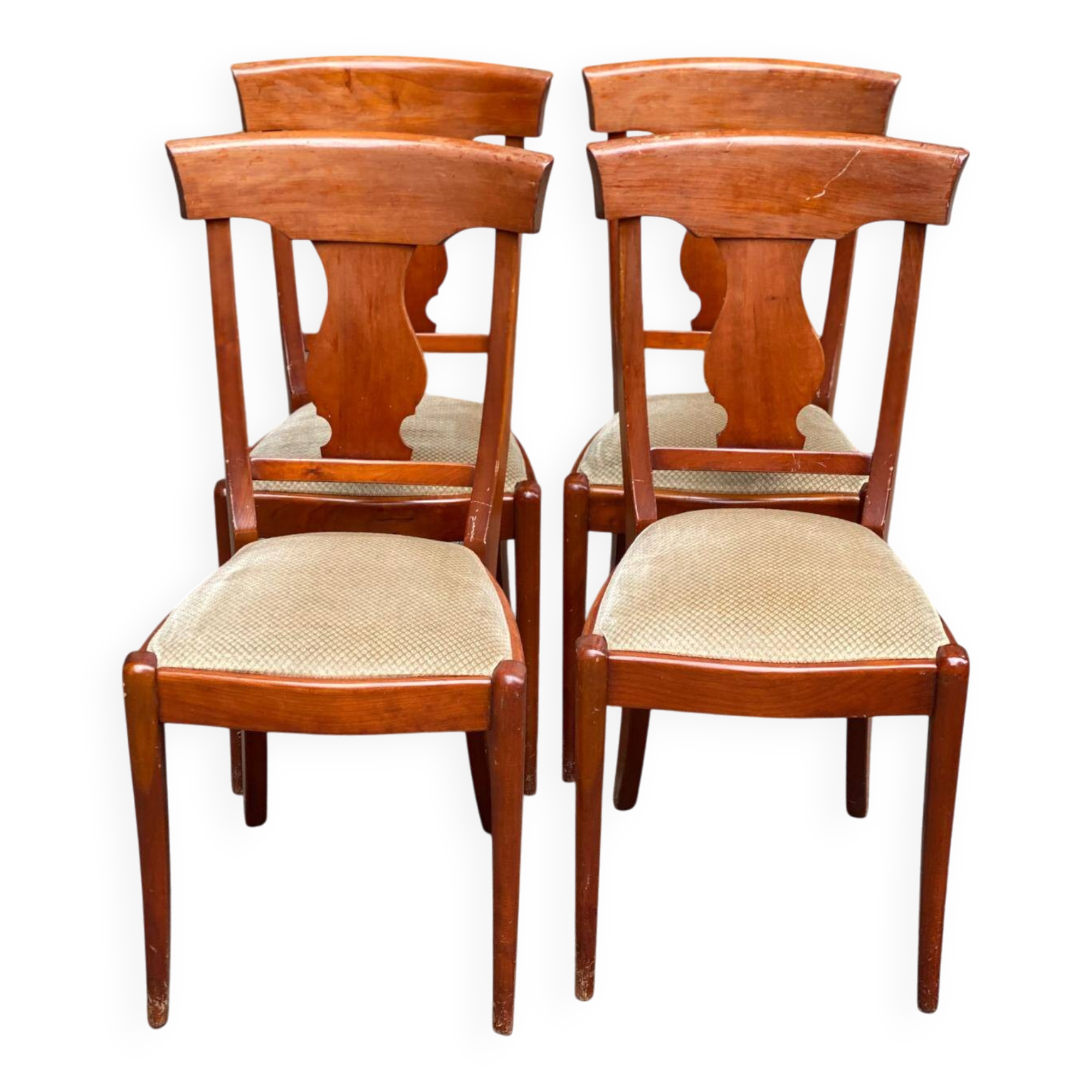 4 Landes chairs with solid wood crossbars and beige velvet fabric