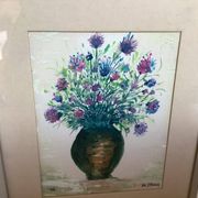 Small painting of a flower bouquet, oil on cardboard, signed.