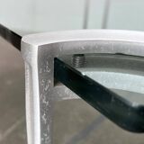 Vintage Space Age coffee table in glass and aluminium attributed to Peter Ghyczy, 1970s.