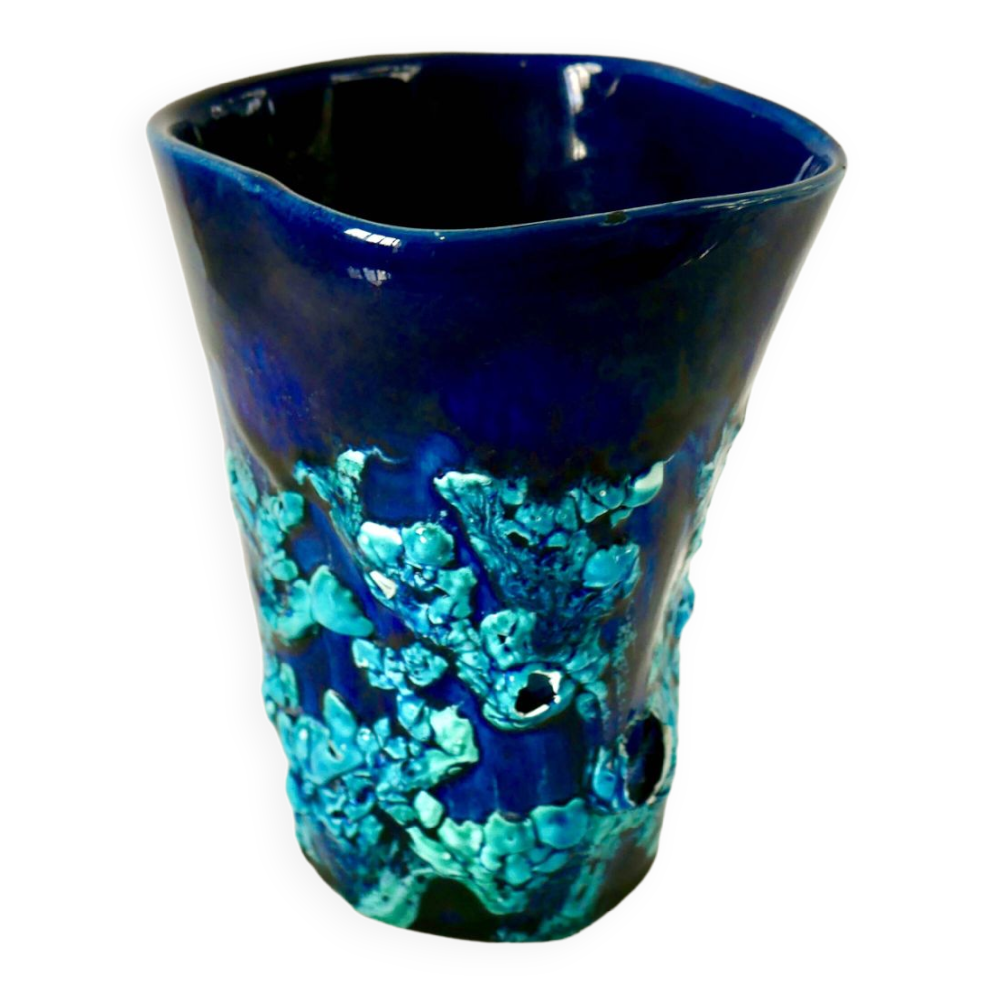Vase en céramique Fat Lava bleu années 70