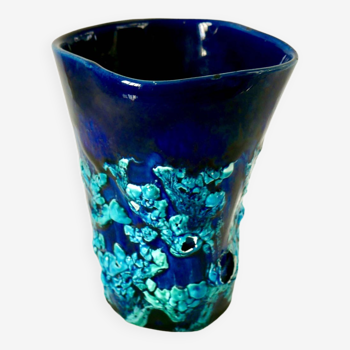 Vase en céramique Fat Lava bleu années 70