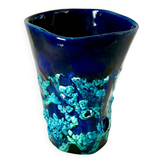 Vase en céramique Fat Lava bleu années 70