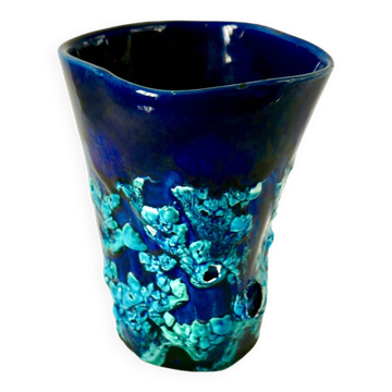 Vase en céramique Fat Lava bleu années 70