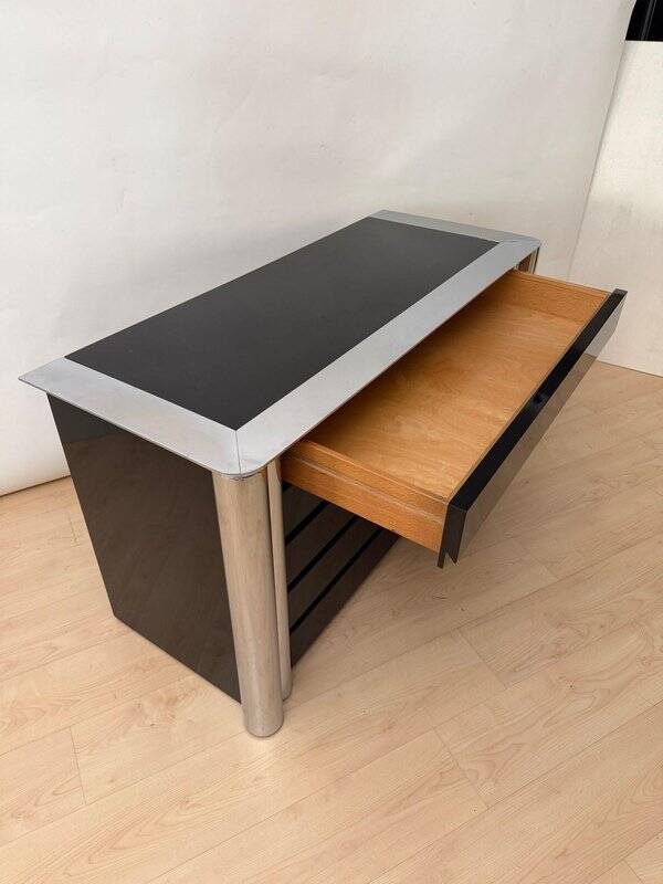 Commode laquée noire en chrome par A. Mosca pour Cinova, Italie, 1969
