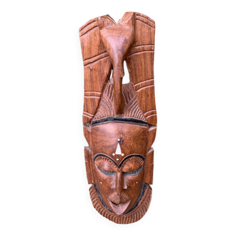 Large 58cm African mask 1979 inlaid stone and hand-carved wall elephant Ivory Coast