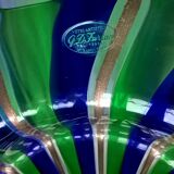 Centerpiece, vintage fruit bowl in murano glass blue green gold furlan