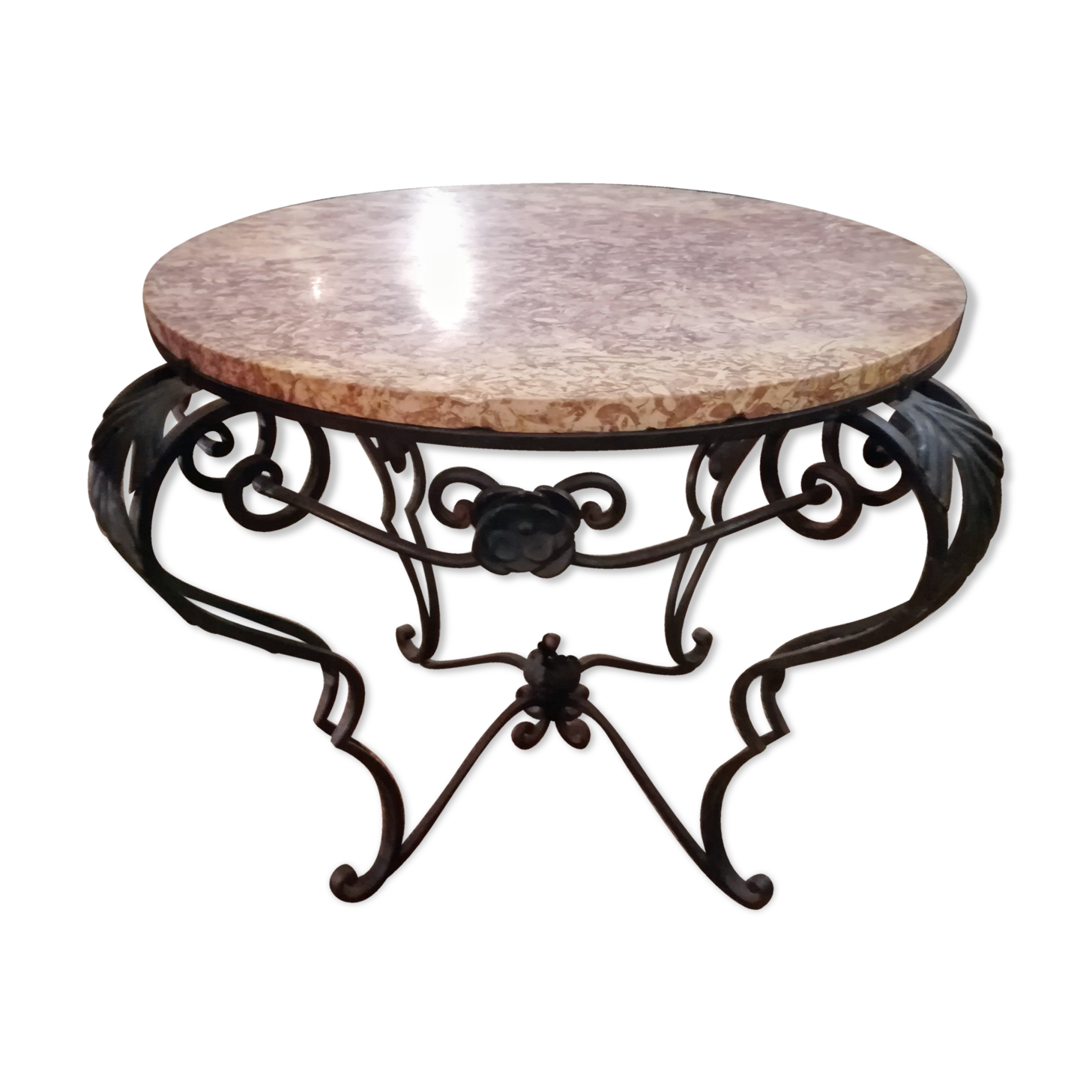 Wrought iron and marble coffee table