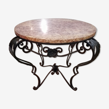Wrought iron and marble coffee table