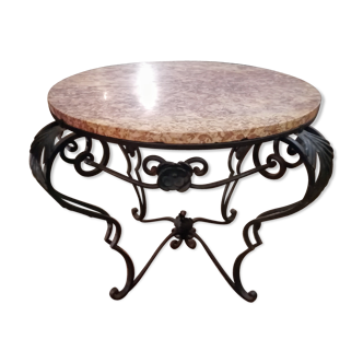 Wrought iron and marble coffee table