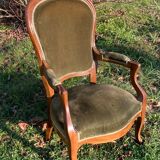 Armchair Voltaire Louis Philippe in wood green velvet XIX