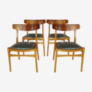 Set of four Danish design chairs in blond wood