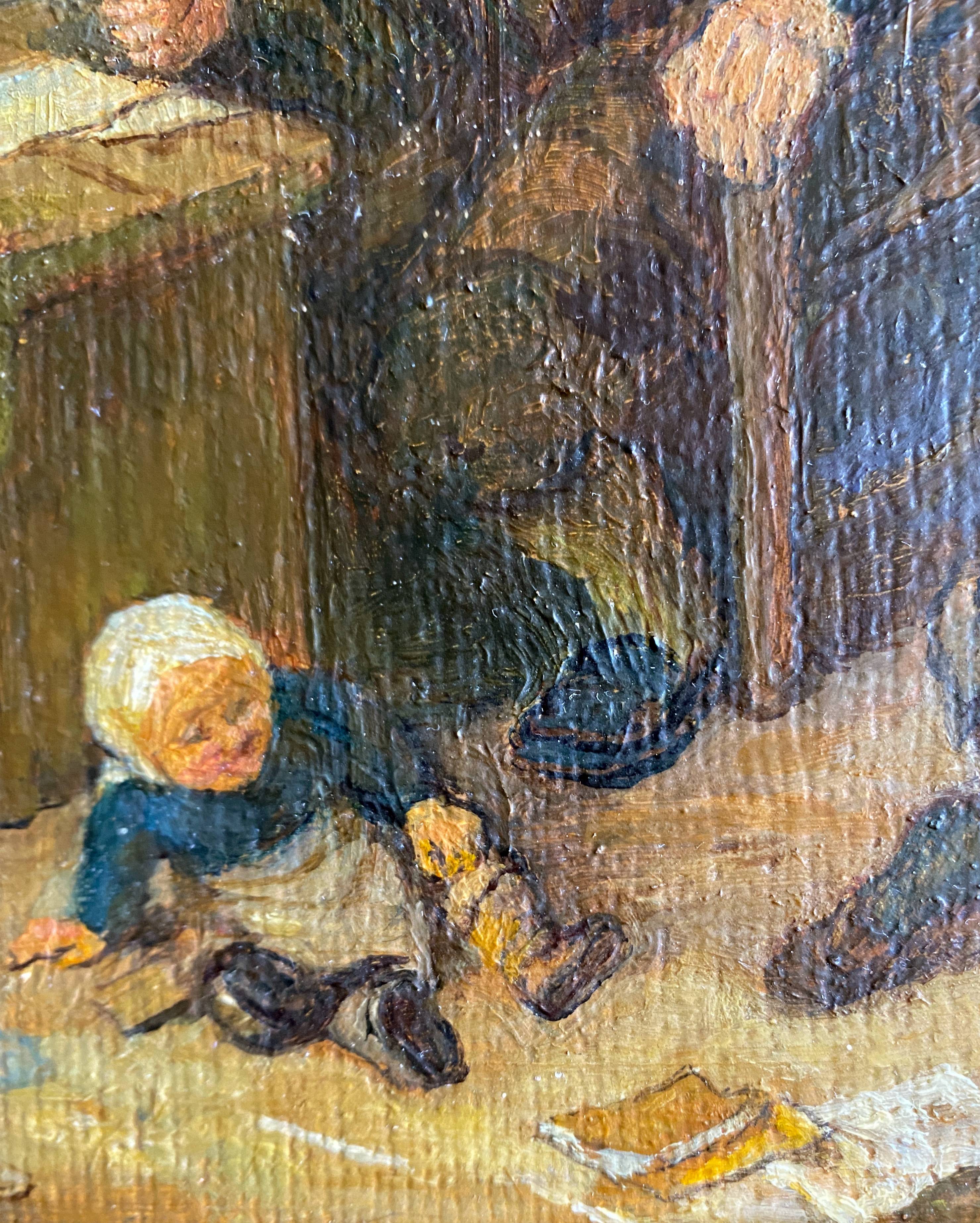 Painting "The schoolmaster" old copy of the Louvre of Mahudez cf. Van Ostade