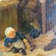 Tableau "Le maître d'école" copie ancienne du louvre de Mahudez cf. Van Ostade