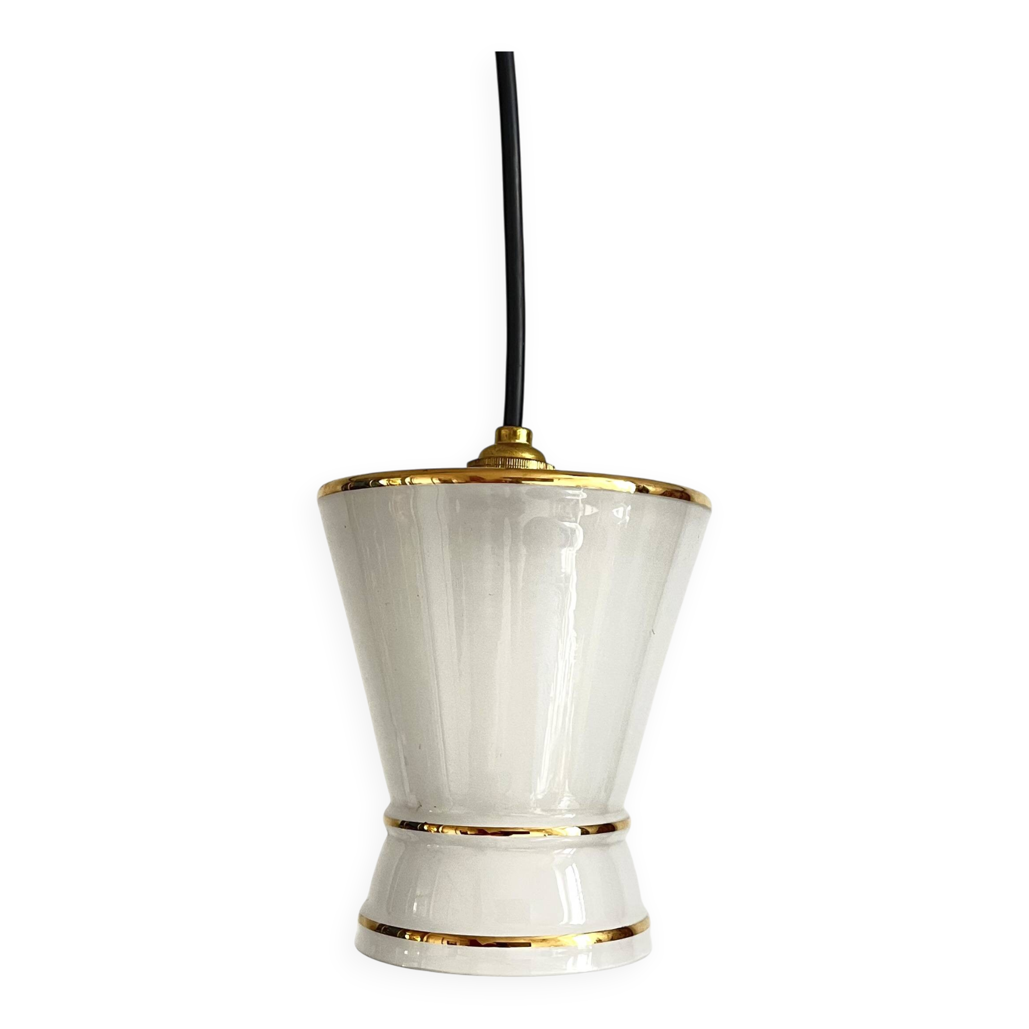 Small white and gold diabolo pendant light