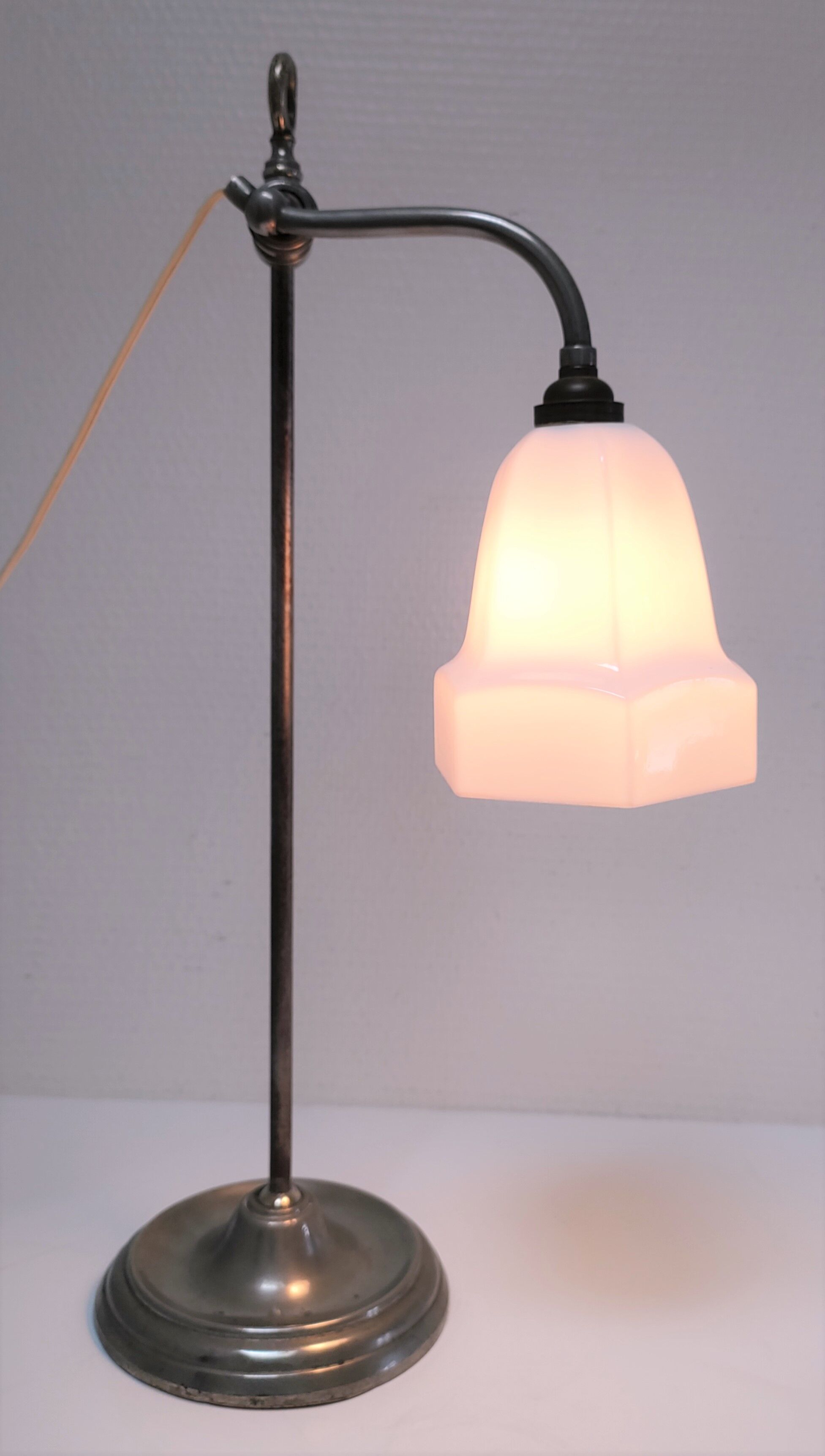 Art deco lamp silver and opaline brass