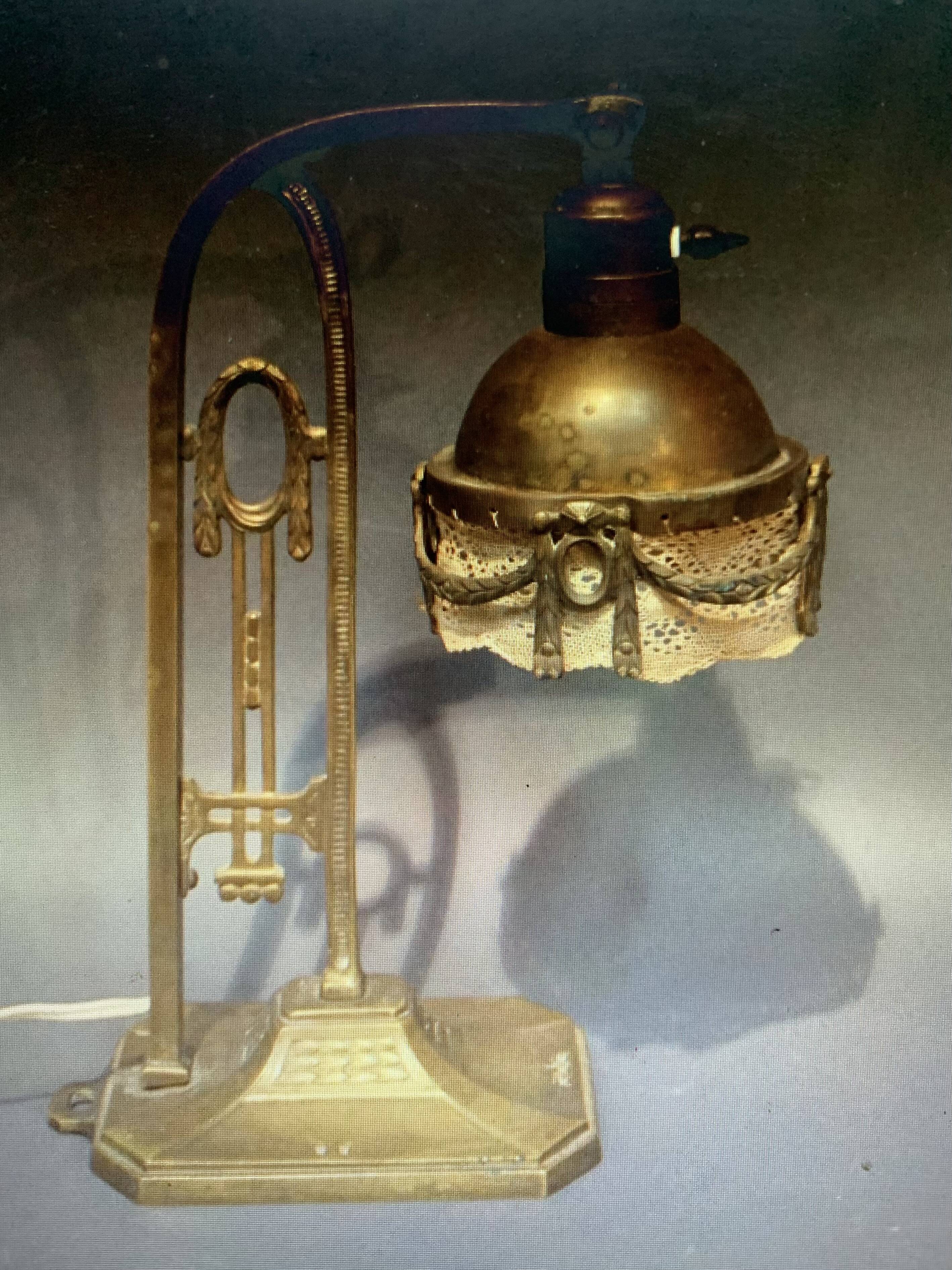 1900 bronze, brass and copper desk lamp