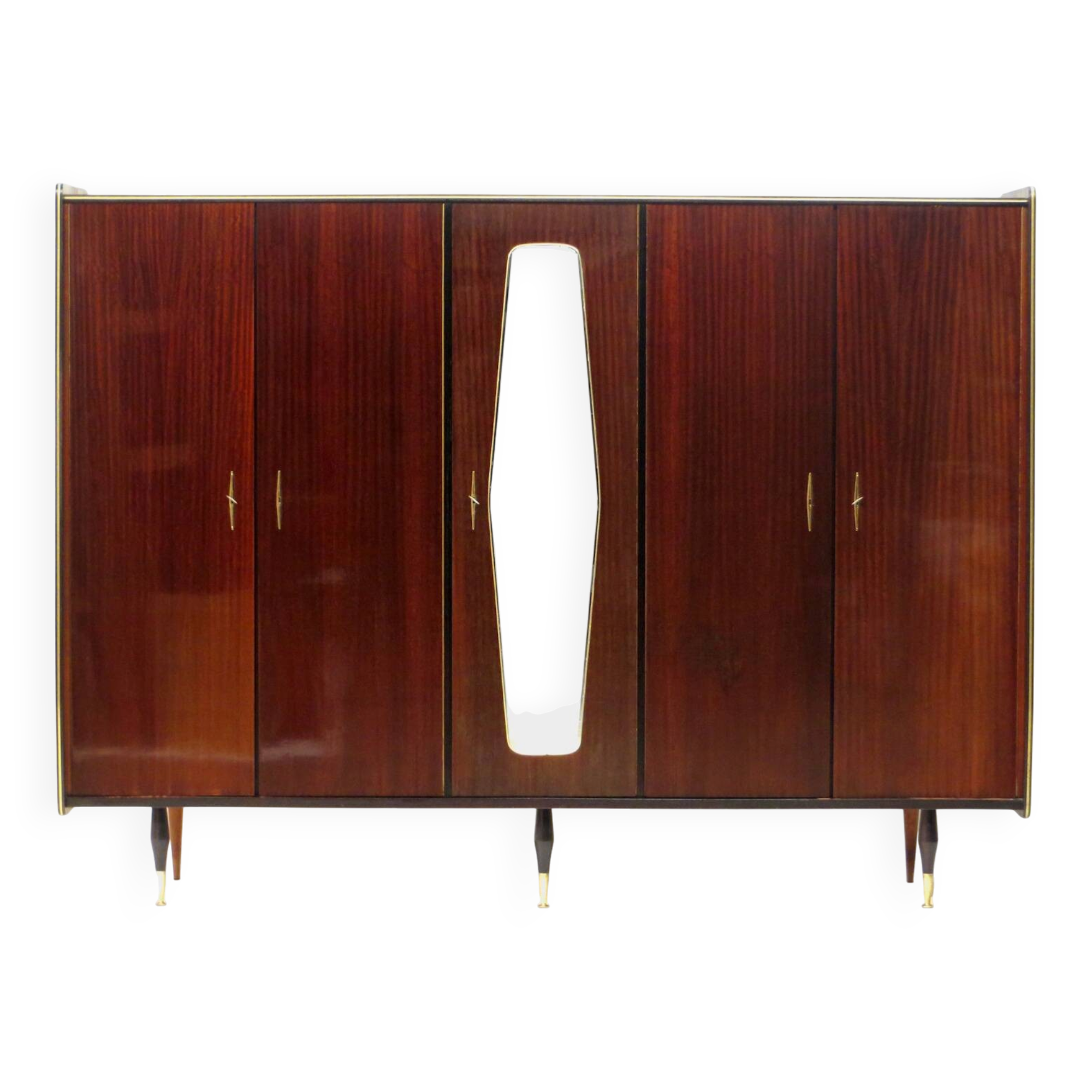 Grand armoire vintage en teck à 5 portes avec miroir, années 1960.