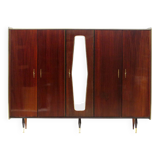 Grand armoire vintage en teck à 5 portes avec miroir, années 1960.