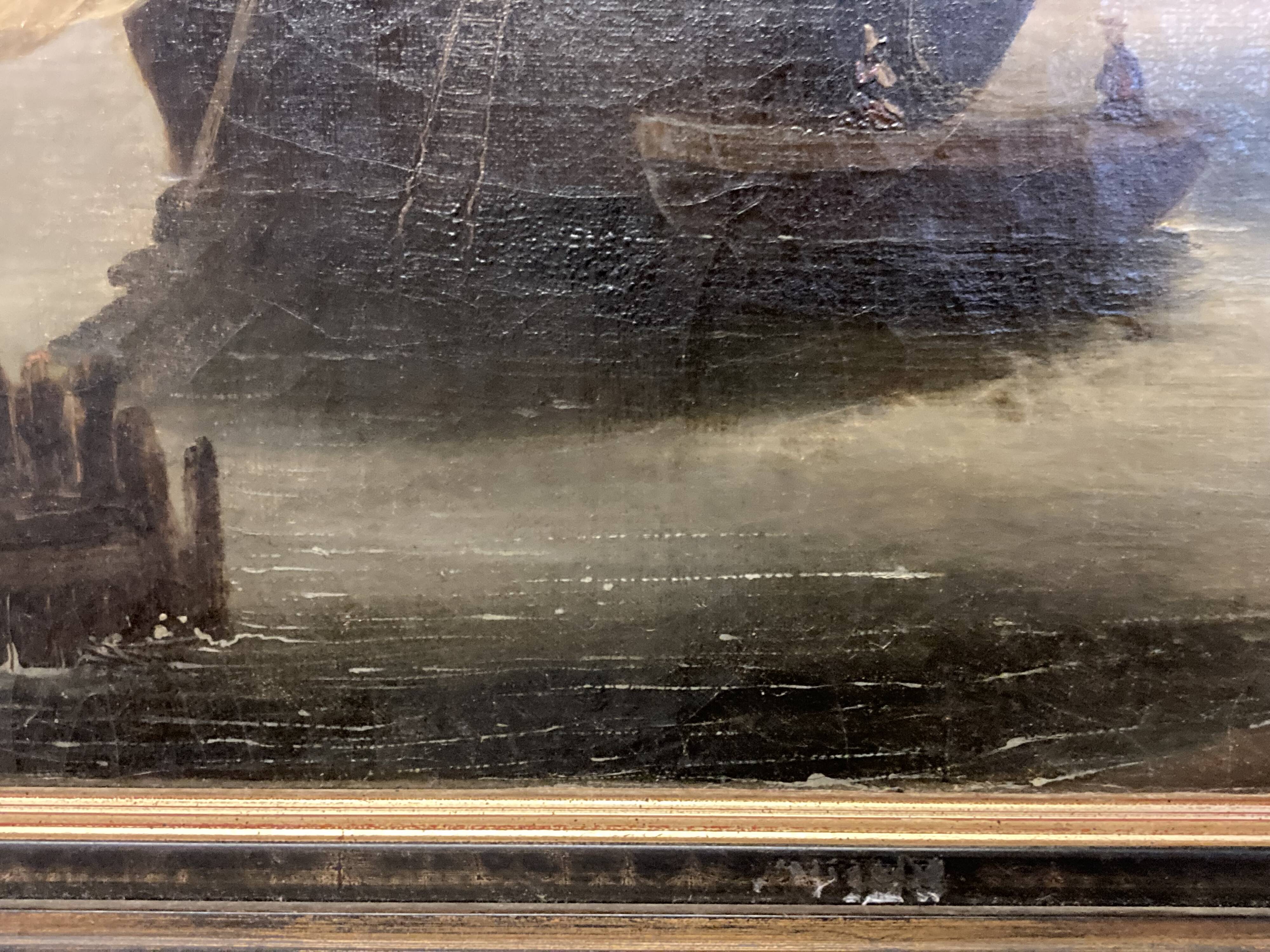 19th century oil on canvas, Low Tide, Framed Seascape