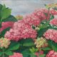 HST painting "Hydrangea Grove" signed E. Asselin mid-20th century