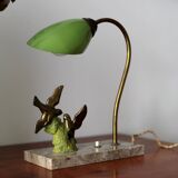 Green art deco lamp on marble base bird 1930s/40s