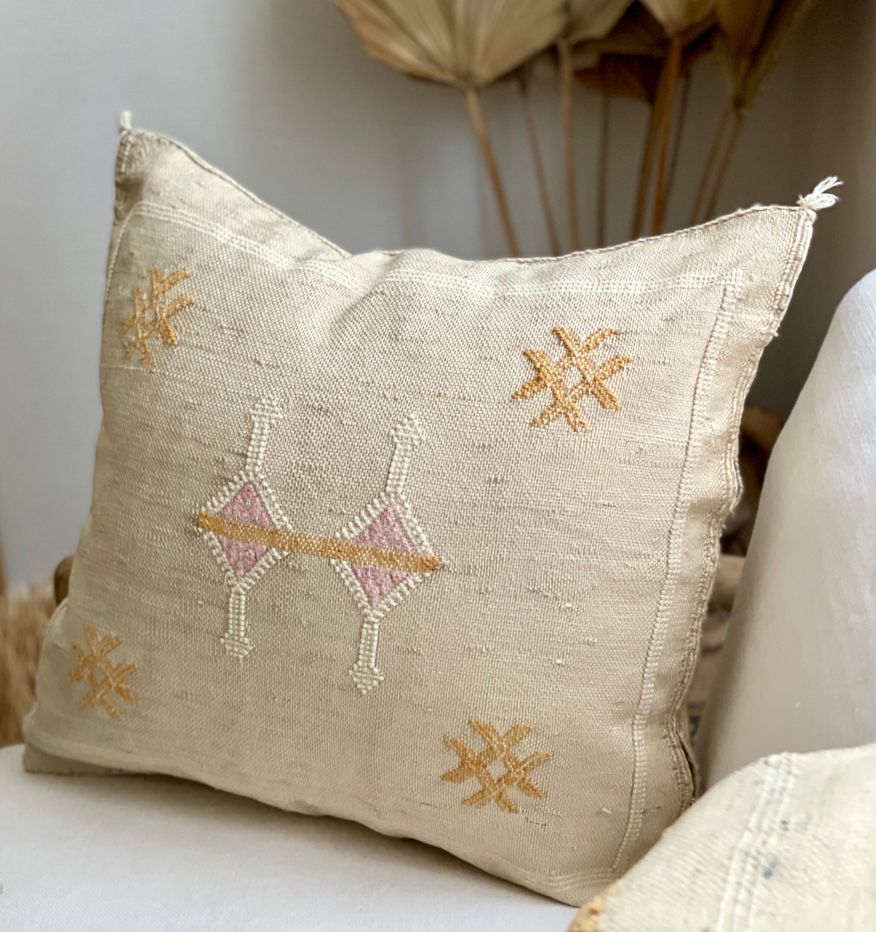 Housse de coussin sabra soie de cactus beige lin