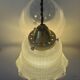 Industrial Holophane glass portable lamp with brass hook