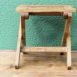Folding slatted wood stool