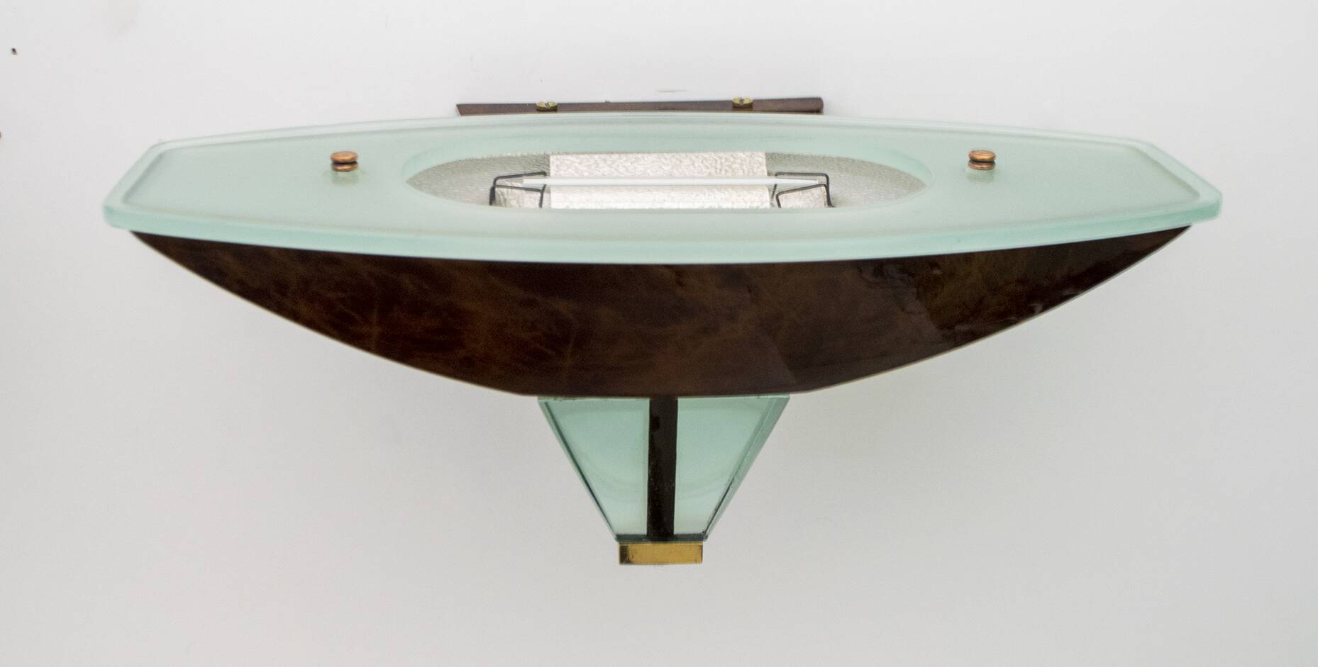 After Fontana Arte Pair of Modern Italian Glass and Brass Sconces, 1980s