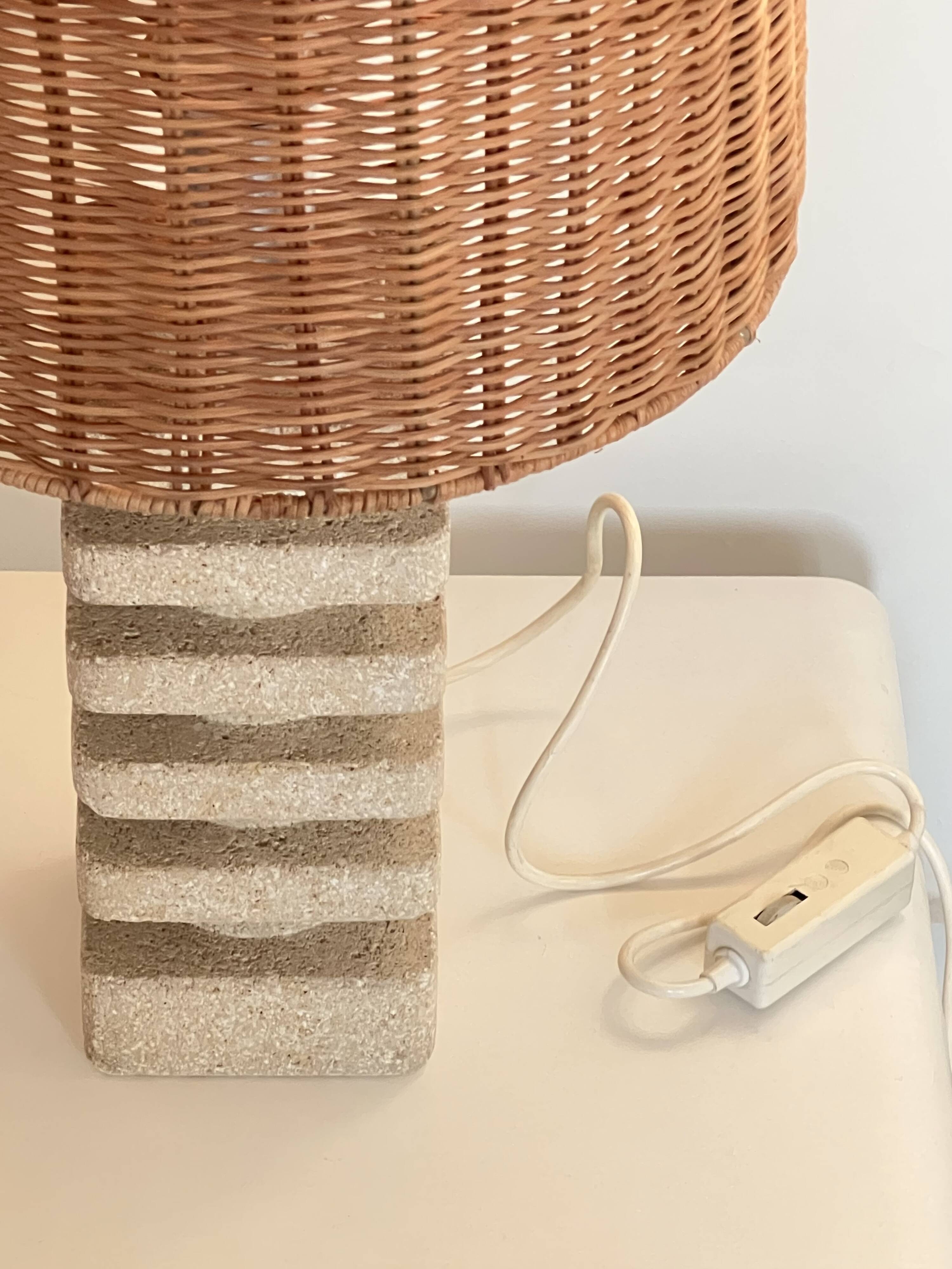 Living room lamp made of sculpted stone in the style of Tormos, France 1970s.