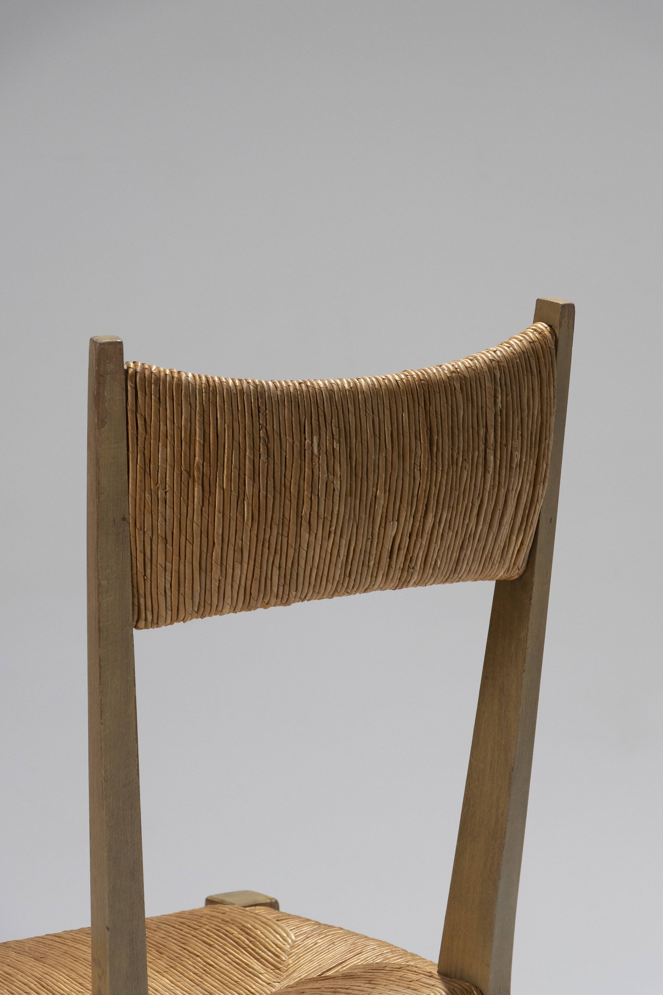 Pair of straw chairs, geneviève pons, 1950s