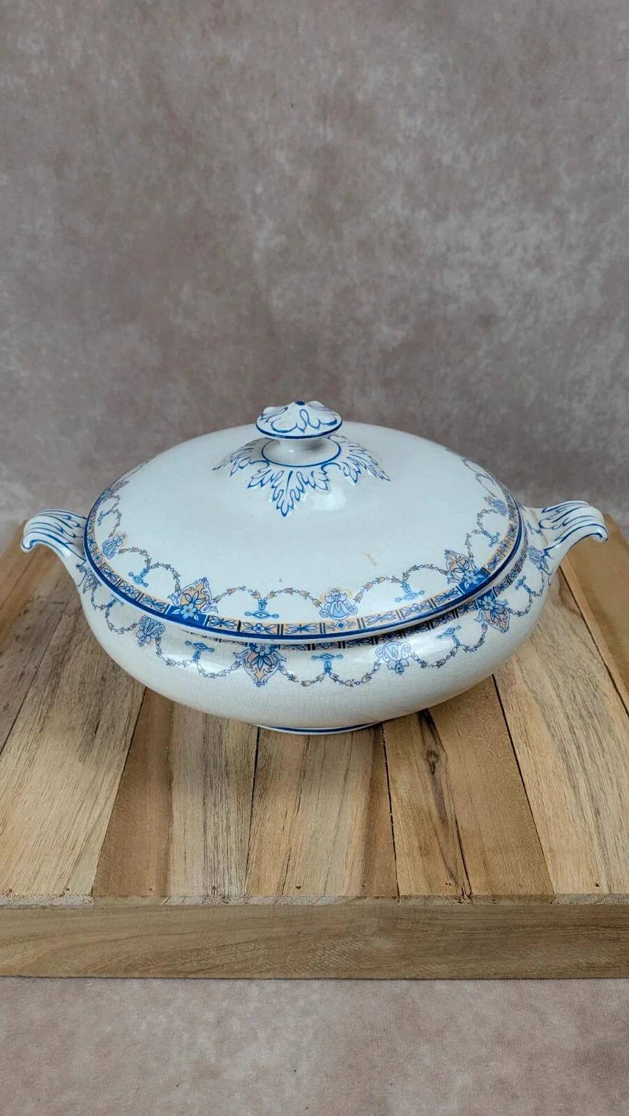 Soupière vintage Palissy England bleu & blanc