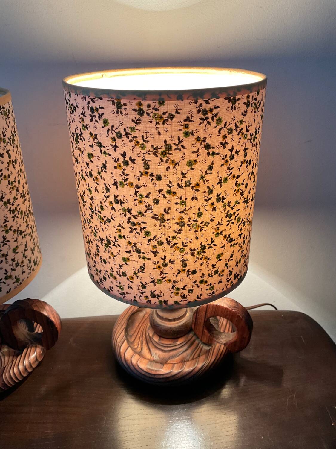 Pair of Scandinavian wooden lamps from the 60s