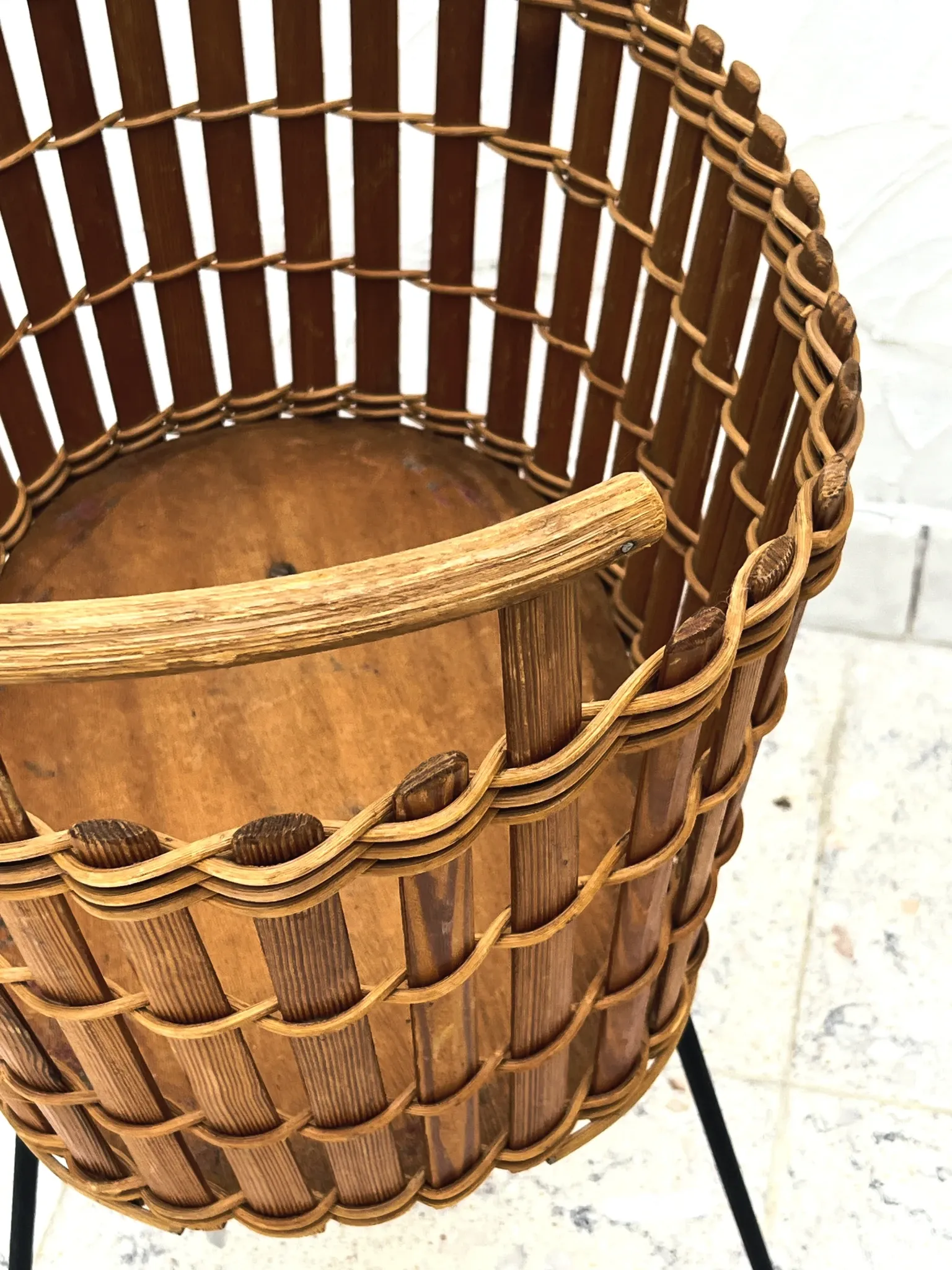 Vintage bamboo and wicker planter basket