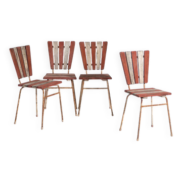 4 red garden chairs, c.1920