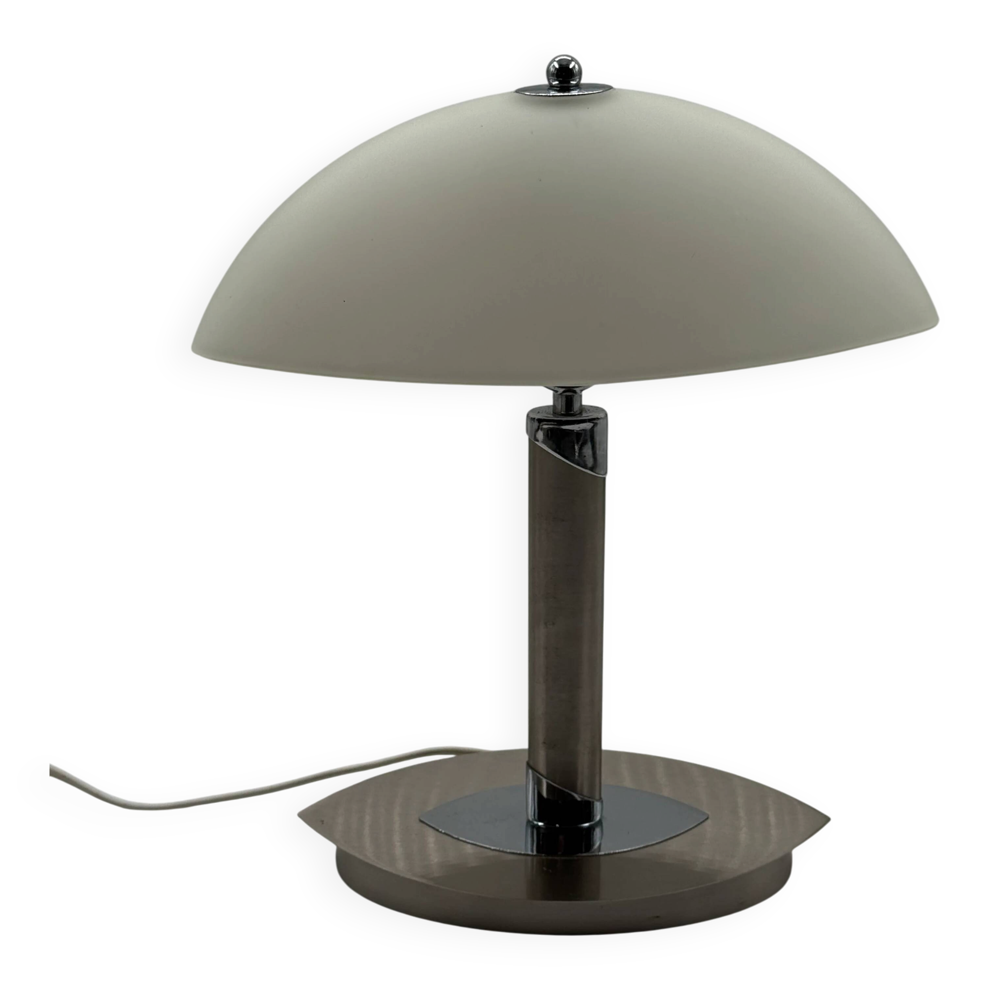 Lampe à dôme en opaline et acier Mid-Century