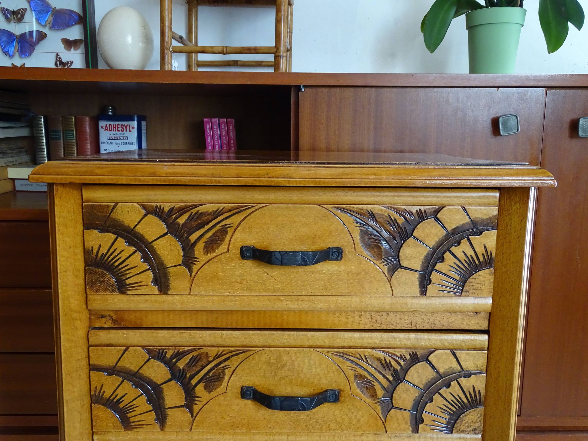 Chest of drawers 3 drawers art deco style in wood