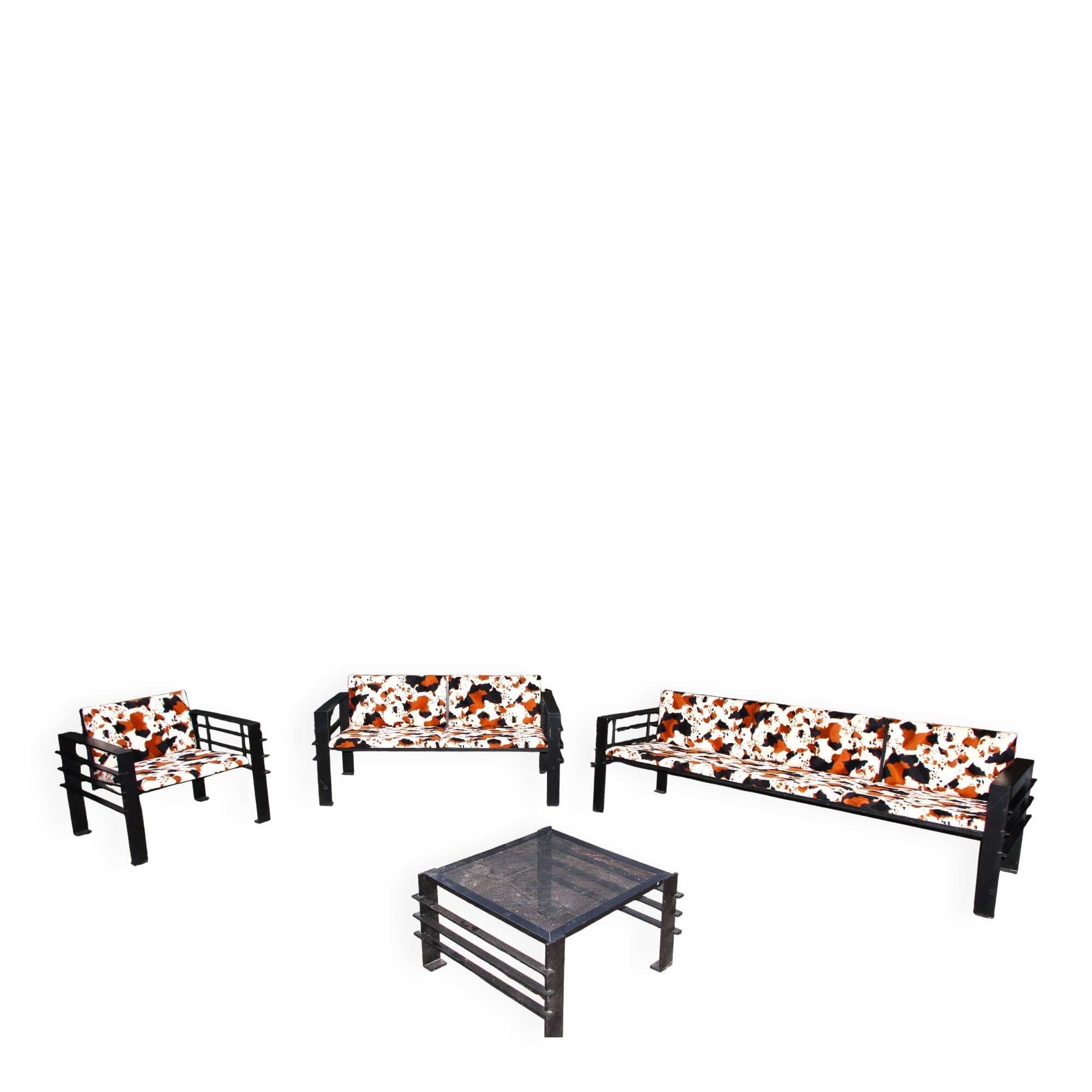 Set of sofas, armchair and coffee table in wrought iron by Jean Michel Wilmotte.