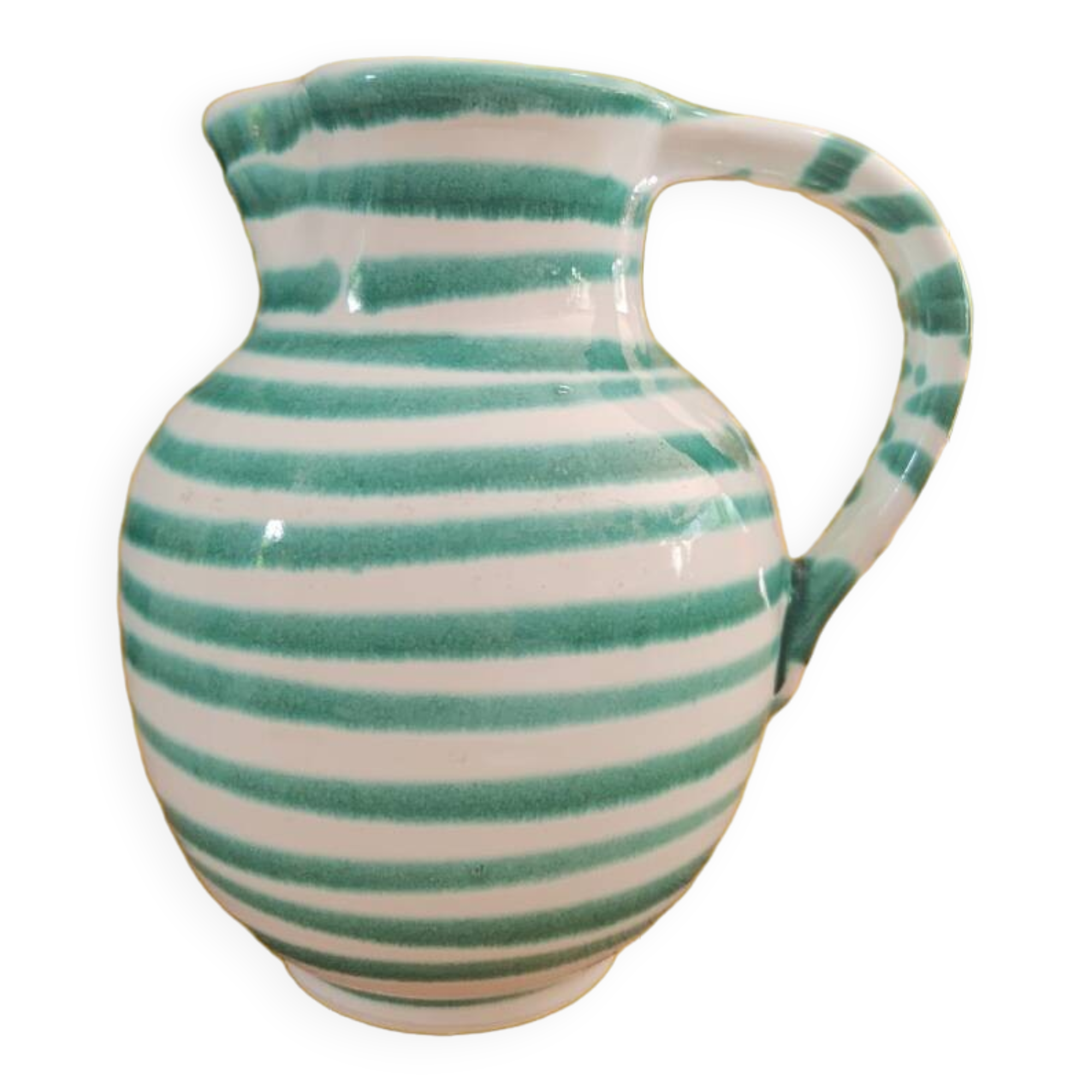 Glazed ceramic jug Gmundner Keramik – White and green stripes
