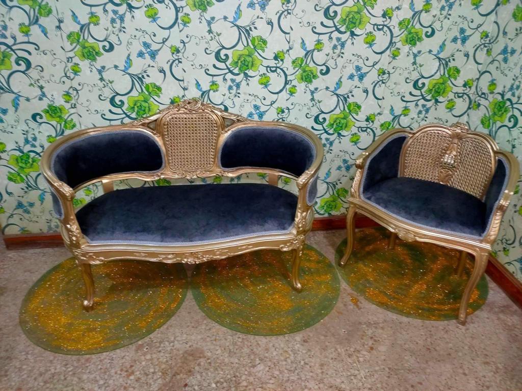Blue armchairs and sofa Louis XV style