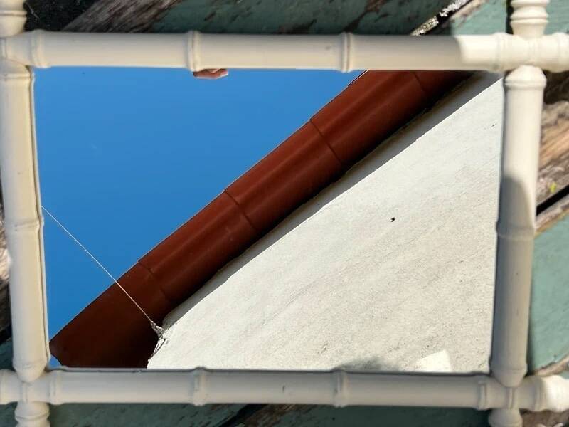 Vintage wooden turned mirror, white, rectangular, 1940s.