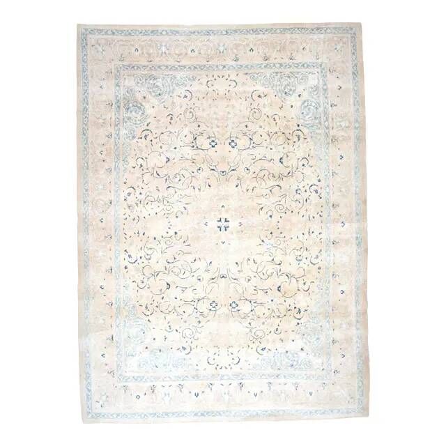 1970s Vintage Persian Handmade Wool Cotton Light Blue Area Rug 291x397