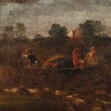 Tableau paysage bucolique scène pastorale du 18ème siècle