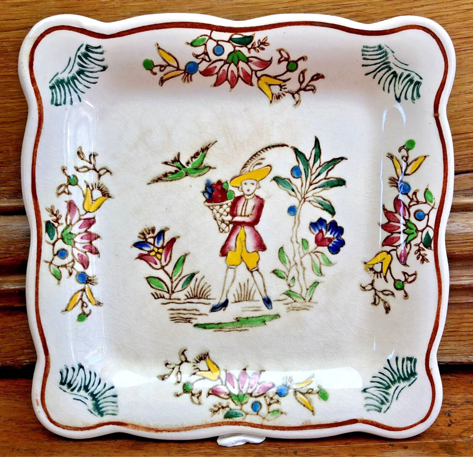 9 old square plates for cake, dessert, and aperitif from Longwy Moustier.