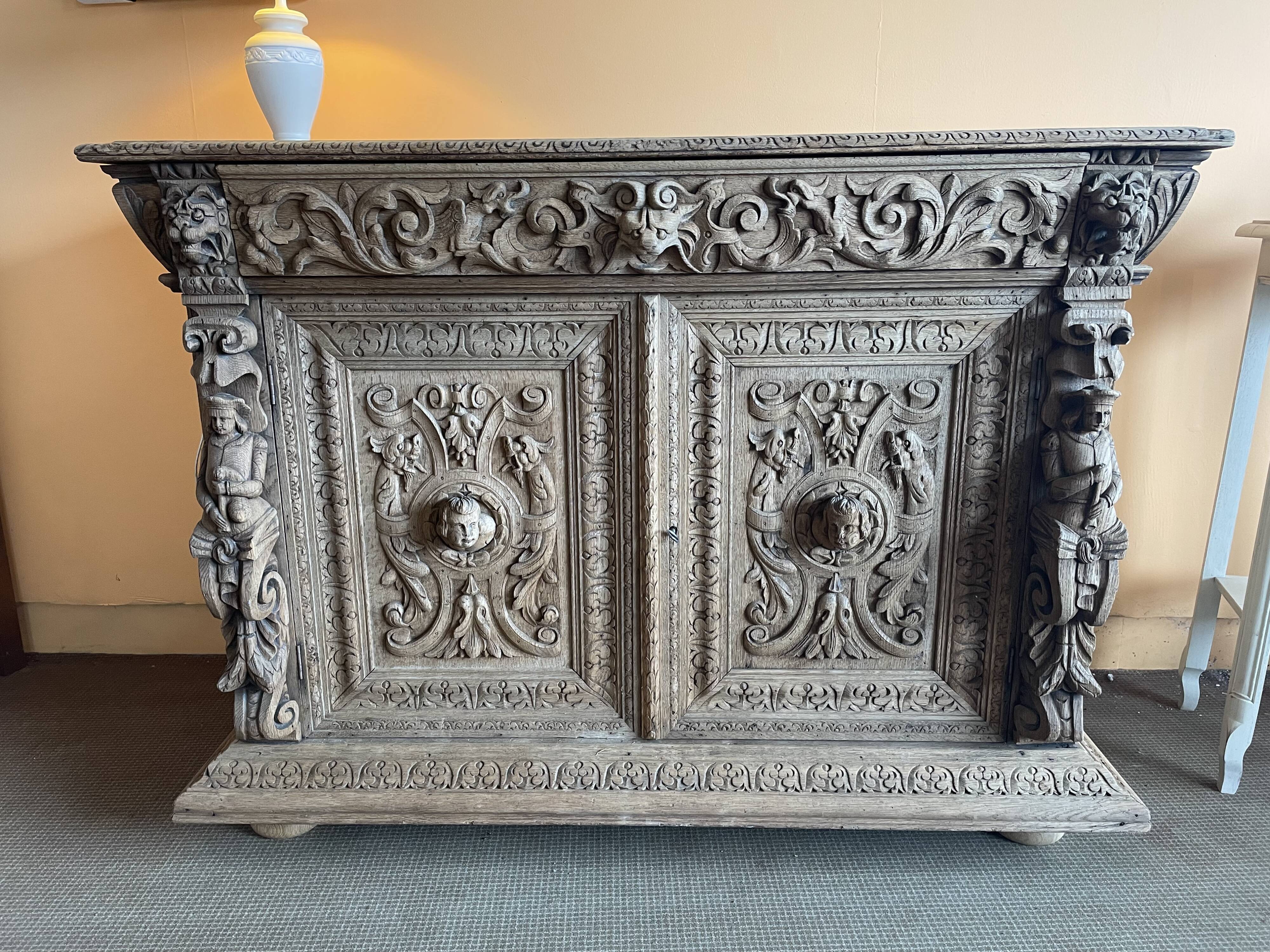 Carved wooden sideboard